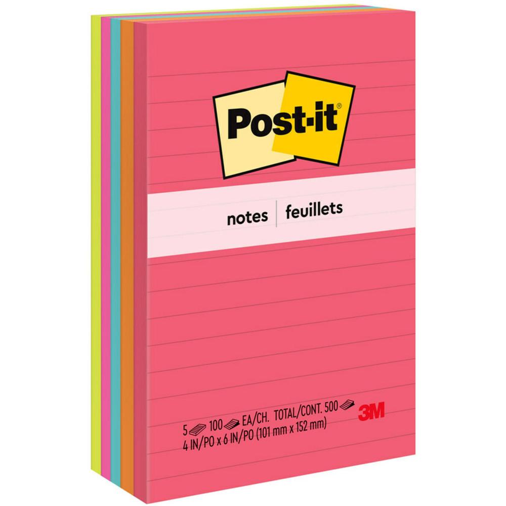 Post-it Notes Original Notepads - Poptimistic Color Collection - 4" x 6" - Rectangle - 100 Sheets per Pad - Ruled - Power P