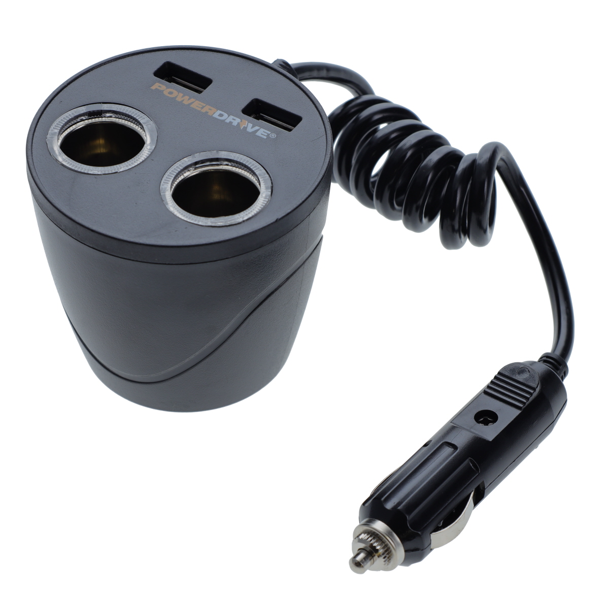 PowerDrive 12V Cup Adapter PD9022USB - Car DC Power Adapter Dual 12 Volt Ports Dual USB Ports 120W Car Charger
