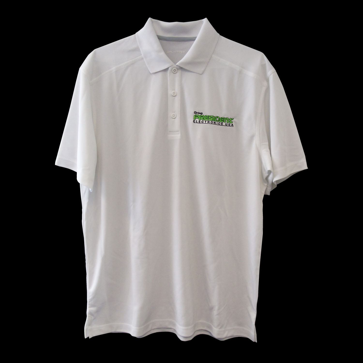 President Electronics Logo White Polo Shirt - Size Large