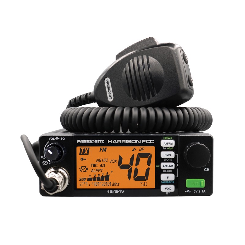 PRESIDENT- HARRISON 40 CHANNEL AM/FM 12-24 VOLT CB RADIO WITH USB PORT & 7 BACKLIGHT COLORS