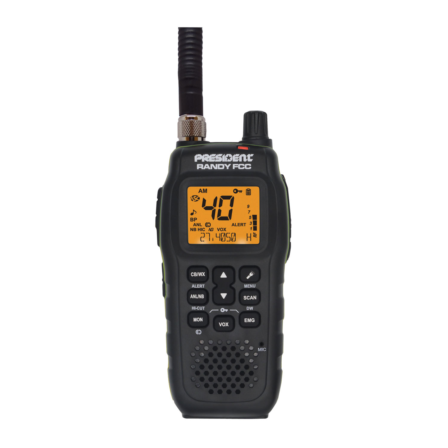 PRESIDENT - RANDY FCC 40 CHANNEL HANDHELD CB RADIO WITH WEATHER, SCAN & VOX
