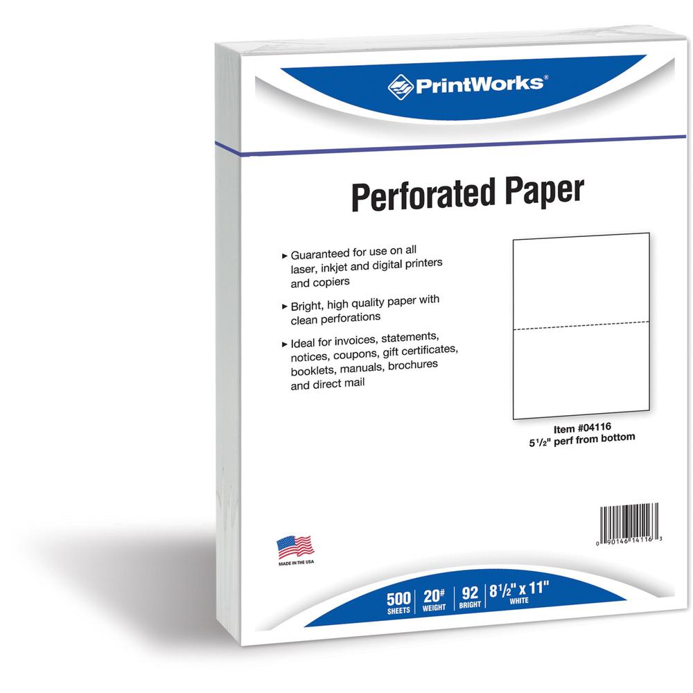 PrintWorks Professional Pre-Perforated Paper for Statements, Tax Forms, Bulletins, Planners & More - Letter - 8 1/2" x 11" - 20 