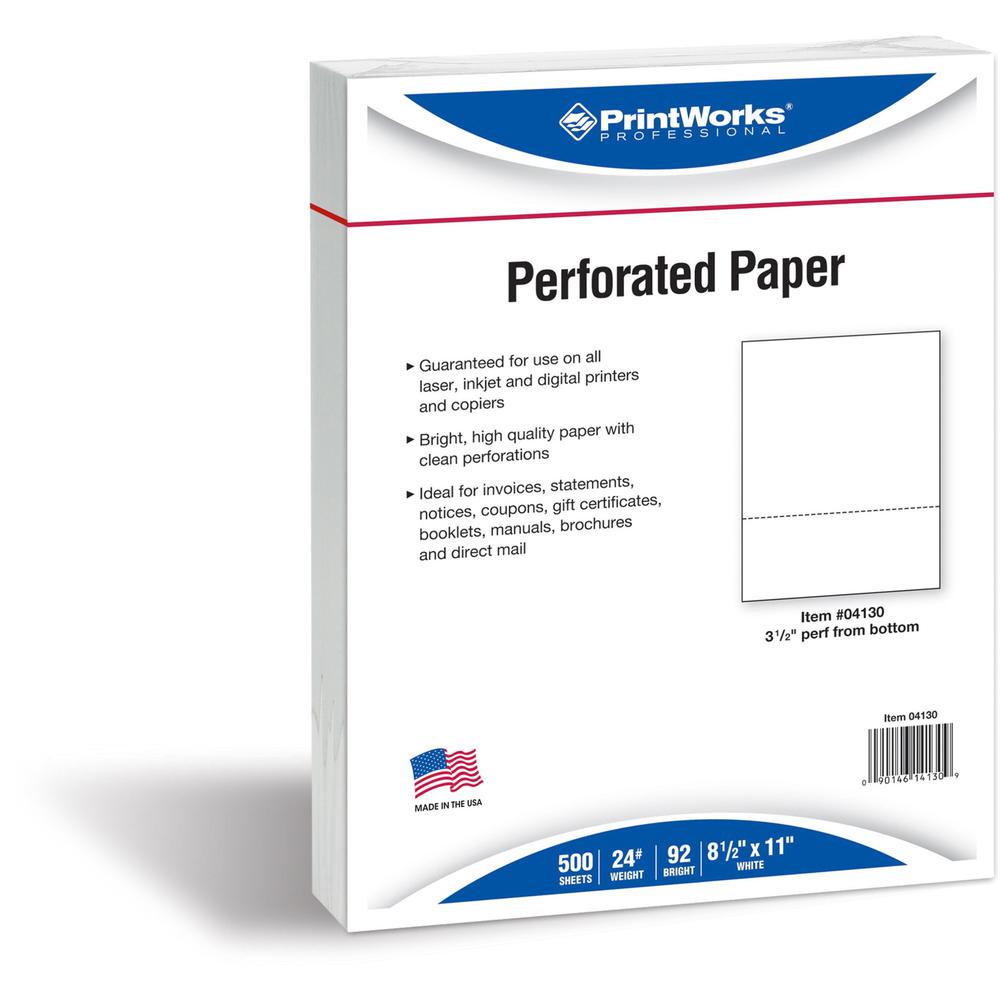 PrintWorks Professional Pre-Perforated Paper for Invoices, Statements, Gift Certificates & More - 92 Brightness - Letter - 8 1/2
