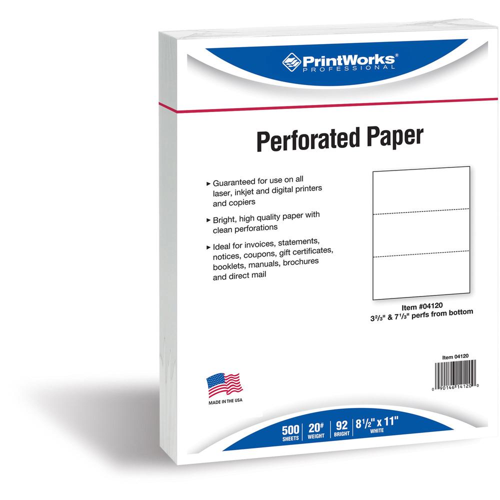 PrintWorks Professional Pre-Perforated Paper for Invoices, Statements, Gift Certificates & More - Letter - 8 1/2" x 11" - 20 lb 