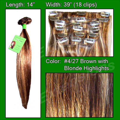 #4/27 Dark Brown w/ Godlen Blonde Highlights - 14 inch