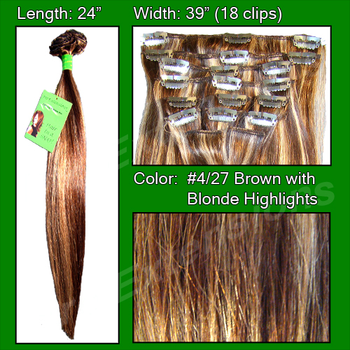 #4/27 Dark Brown w/ Golden Blonde Highlights - 24 inch