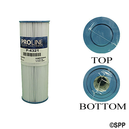 Filter Cartridge, Proline, Diameter: 4-15/16", Length: 13-5/16", Top: Closed, Bottom: 2-1/8" Open, 25 sq ft