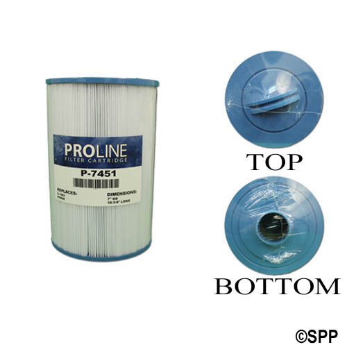 Filter Cartridge, Proline, Diameter: 7", Length: 10-3/4", Top: Handle, Bottom: 2" Male Slip Fitting, 50 sq ft