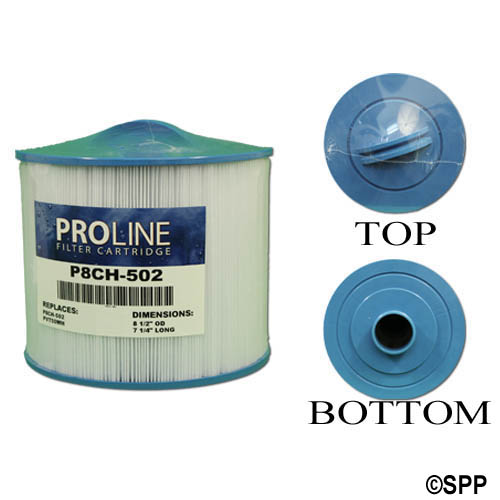 Filter Cartridge, Proline, Diameter: 8-1/2", Length: 7-1/4", Top: V-Groove Handle, Bottom: 2" MPT, 50 sq ft