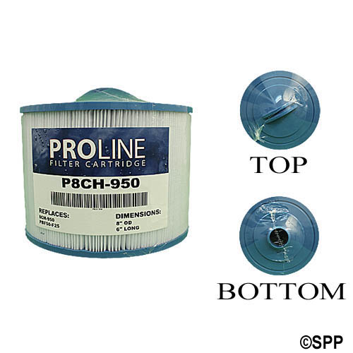 Filter Cartridge, Proline, Diameter: 8", Length: 6", Top: Handle, Bottom: 2" Male SAE Thread, 50 sq ft