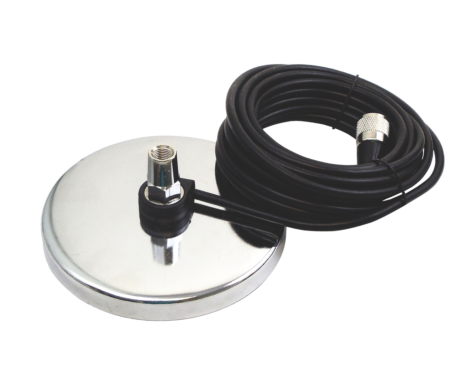 Procomm - 3" Chrome Plated Heavy Duty Magnet Mount With 12' Coax Cable  & Molded Pl259 Connector