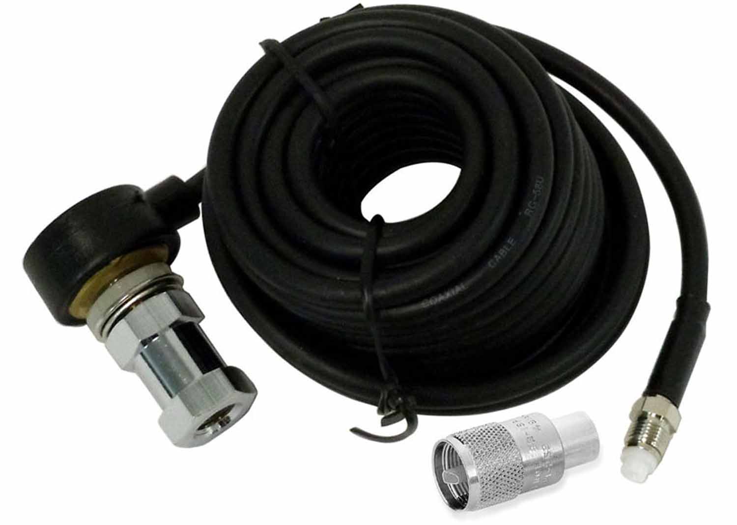 PROCOMM - 12' TERMINATOR COAX WITH 3/8"-24 THREAD WEATHER RESISTANT STUD, NIP END WITH UHF (PL259) CONNECTOR