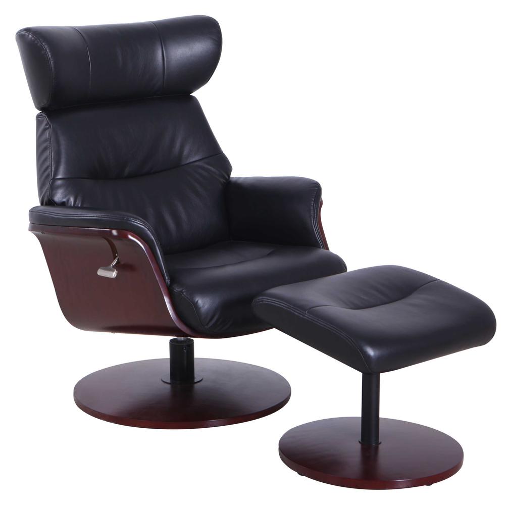 Relax-R Sennet Recliner and Ottoman in Black Air Leather