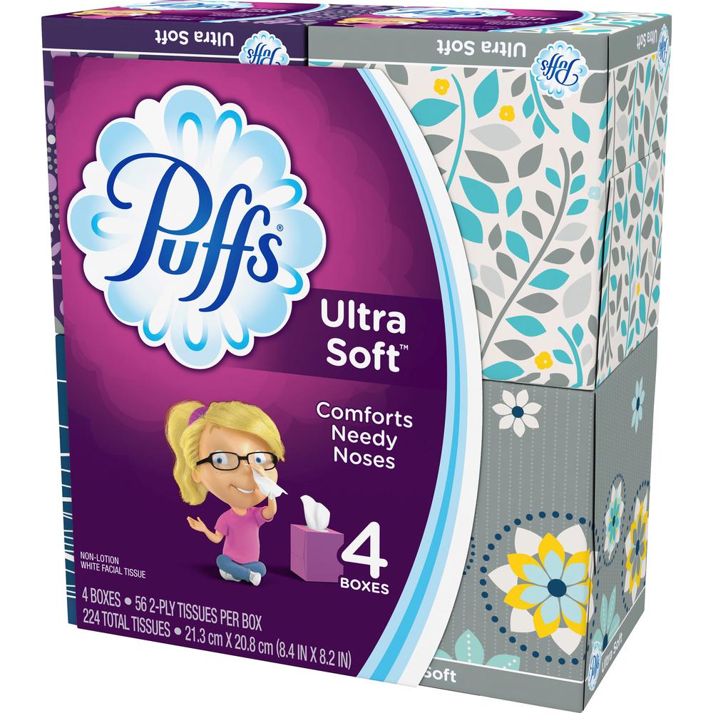 Puffs Ultra Soft Facial Tissue - 2 Ply - White - Comfortable, Extra Soft - For Home, Office - 56 Per Box - 24 / Carton