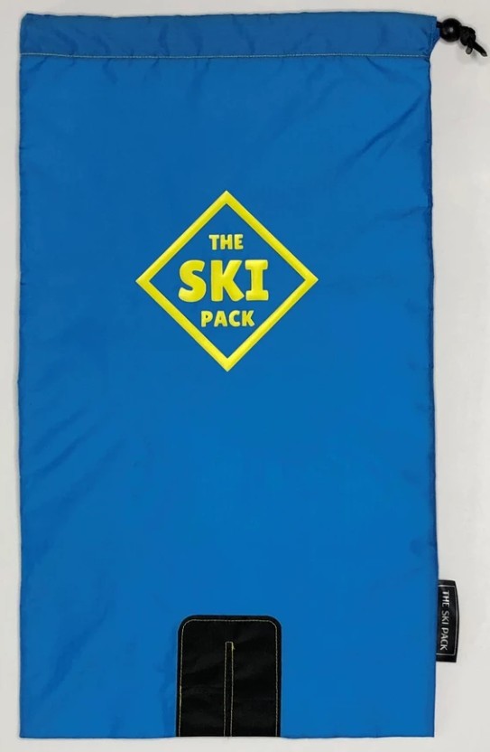 The Ski Pack Adult Blue fabric, yellow straps