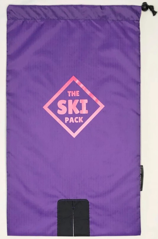 The Ski Pack Adult Purple fabric, pink straps
