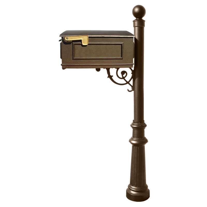 Lewiston Mailbox With Post, Fluted Base and Ball Finial No Address Plates