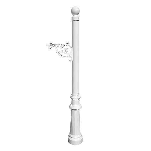 White Lewiston Post Only with Support Brace, Fluted Base & Ball Finial