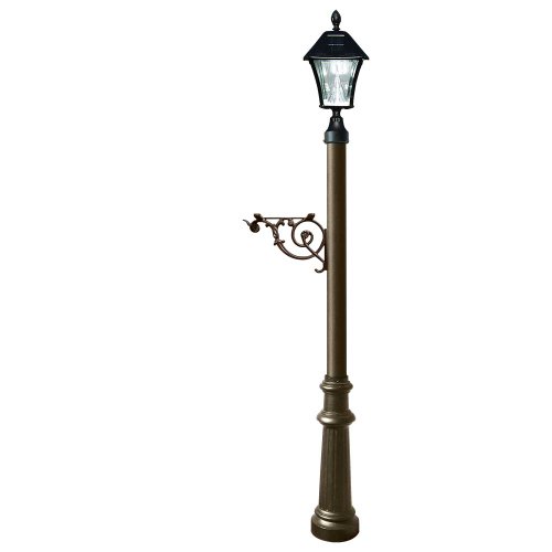 Lewiston Post Only (Bronze) with Support Brace, Fluted Base, Black Solar Lamp