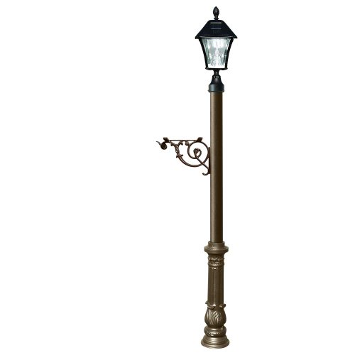 Lewiston Post Only (Bronze) with Support Brace, Ornate Base, Black Solar Lamp