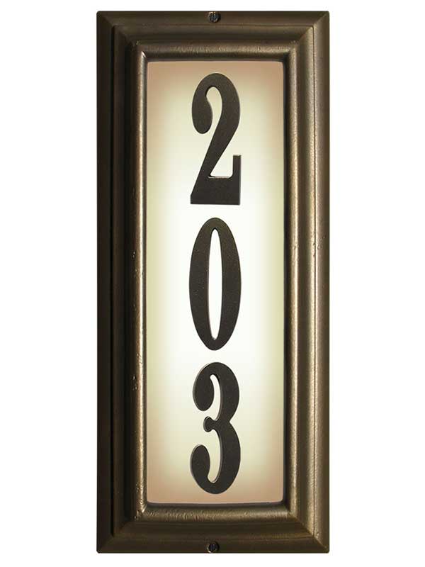 Edgewood Vertical Lighted Address Plaque, French Bronze