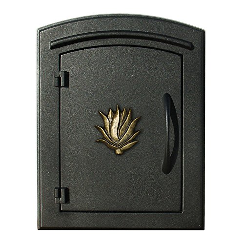 Manchester NON-LOCKING "Decorative AGAVE Logo Door" Column Mount Mailbox - Black
