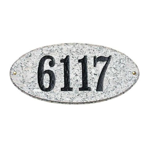 Solid Granite Address Plaque, Rockport Oval, White Granite Natural