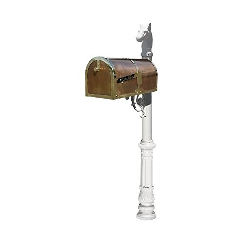 Brass Mailbox In Polished Brass With Decorative Lewiston Post, Ornate Base & Horsehead Finial