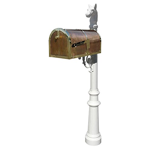 Brass Mailbox In Polished Brass With Decorative Lewiston Post, Fluted Base & Horsehead Finial