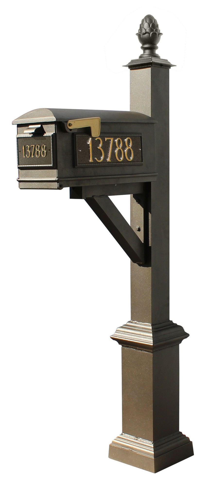 Westhaven System with Lewiston Mailbox, (3 Cast Plates) Square Base & Pineapple Finial in (Bronze)
