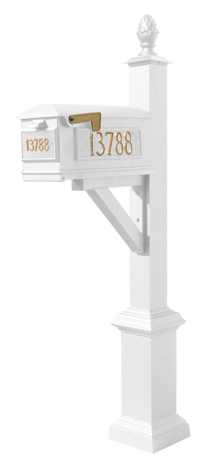 Westhaven System with Lewiston Mailbox, (3 Cast Plates) Square Base & Pineapple Finial in (White)
