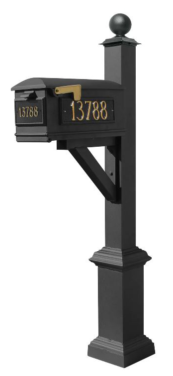 Westhaven System with Lewiston Mailbox, (3 Cast Plates) Square Base & Large Ball Finial in (Black)