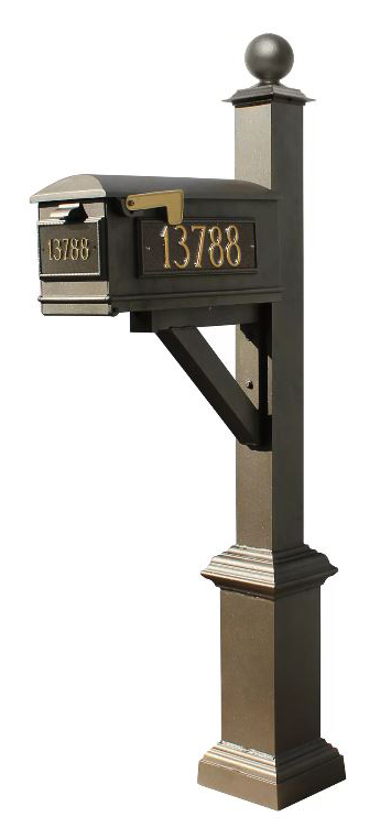 Westhaven System with Lewiston Mailbox, (3 Cast Plates) Square Base & Large Ball Finial in (Bronze)