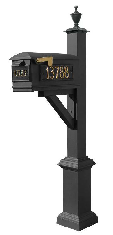 Westhaven System with Lewiston Mailbox, (3 Cast Plates) Square Base & Urn Finial in (Black)