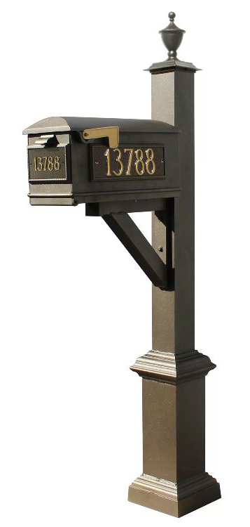 Westhaven System with Lewiston Mailbox, (3 Cast Plates) Square Base & Urn Finial in (Bronze)