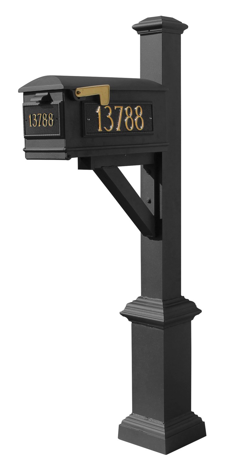 Westhaven System with Lewiston Mailbox, (3 Cast Plates) Square Base & Pyramid Finial in (Black)
