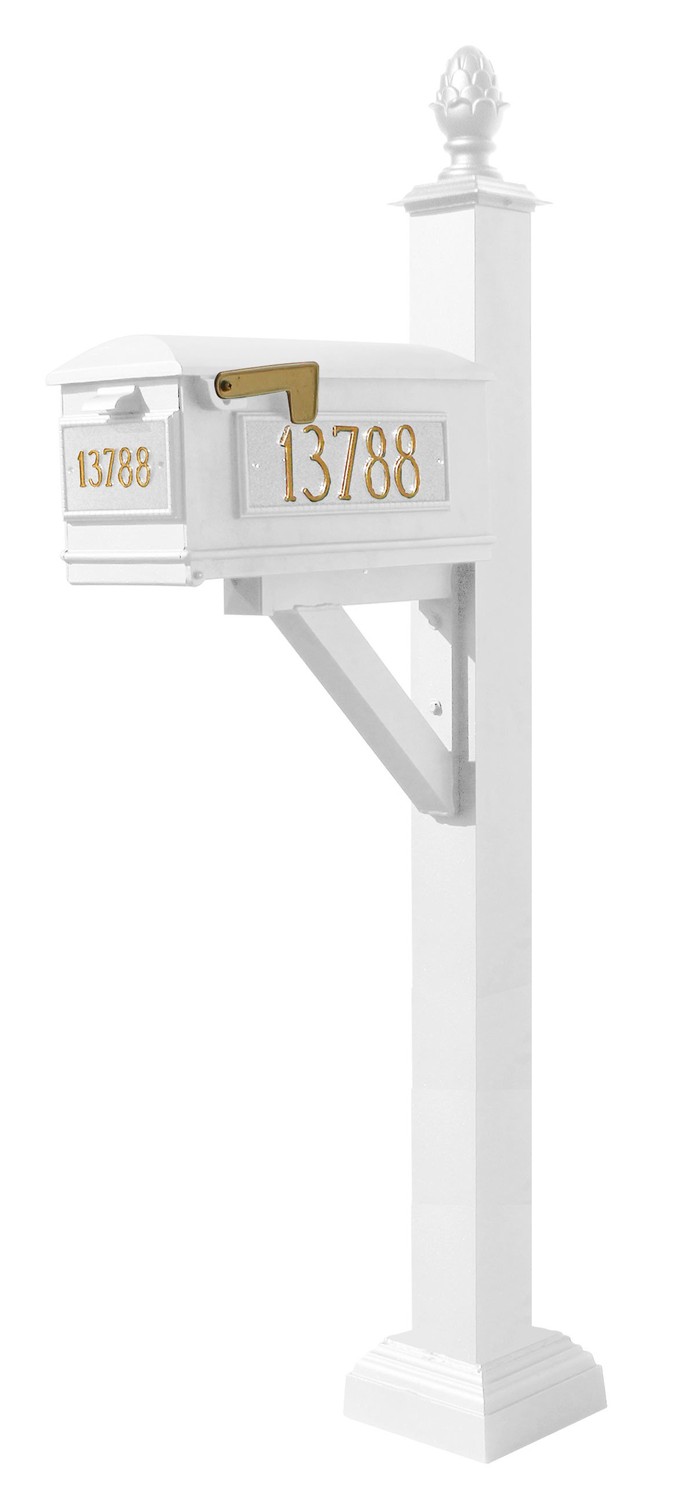 Westhaven System with Lewiston Mailbox, (3 Cast Plates) Square Collar & Pineapple Finial in (White)