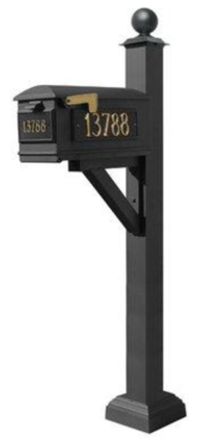 Westhaven System with Lewiston Mailbox, (3 Cast Plates) Square Collar & Large Ball Finial in (Black)