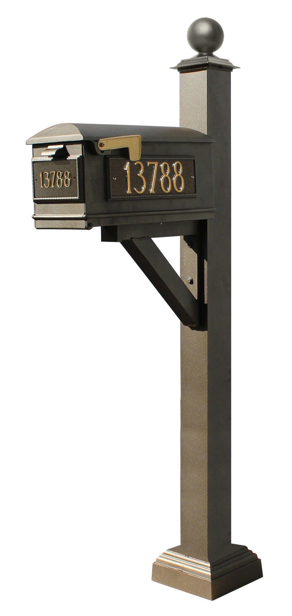 Westhaven System with Lewiston Mailbox, (3 Cast Plates) Square Collar & Large Ball Finial in (Bronze)