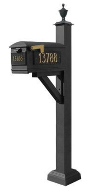 Westhaven System with Lewiston Mailbox, (3 Cast Plates) Square Collar & Urn Finial in (Black)