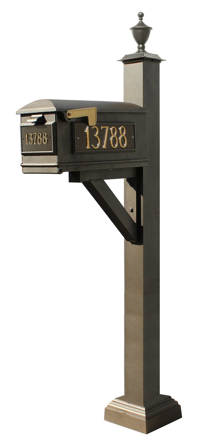 Westhaven System with Lewiston Mailbox, (3 Cast Plates) Square Collar & Urn Finial in (Bronze)