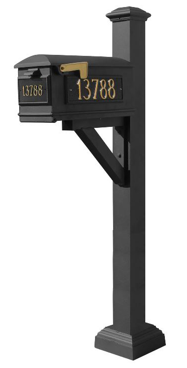 Westhaven System with Lewiston Mailbox, (3 Cast Plates) Square Collar & Pyramid Finial in (Black)