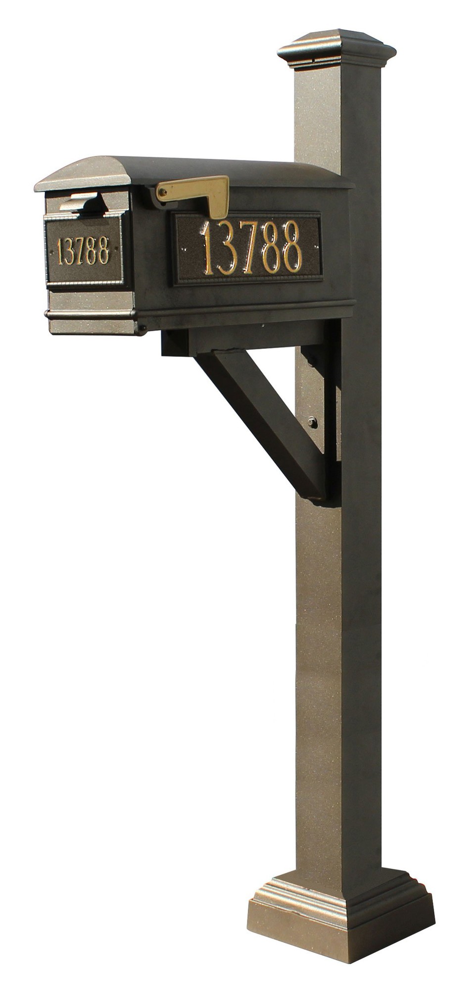 Westhaven System with Lewiston Mailbox, (3 Cast Plates) Square Collar & Pyramid Finial in (Bronze)