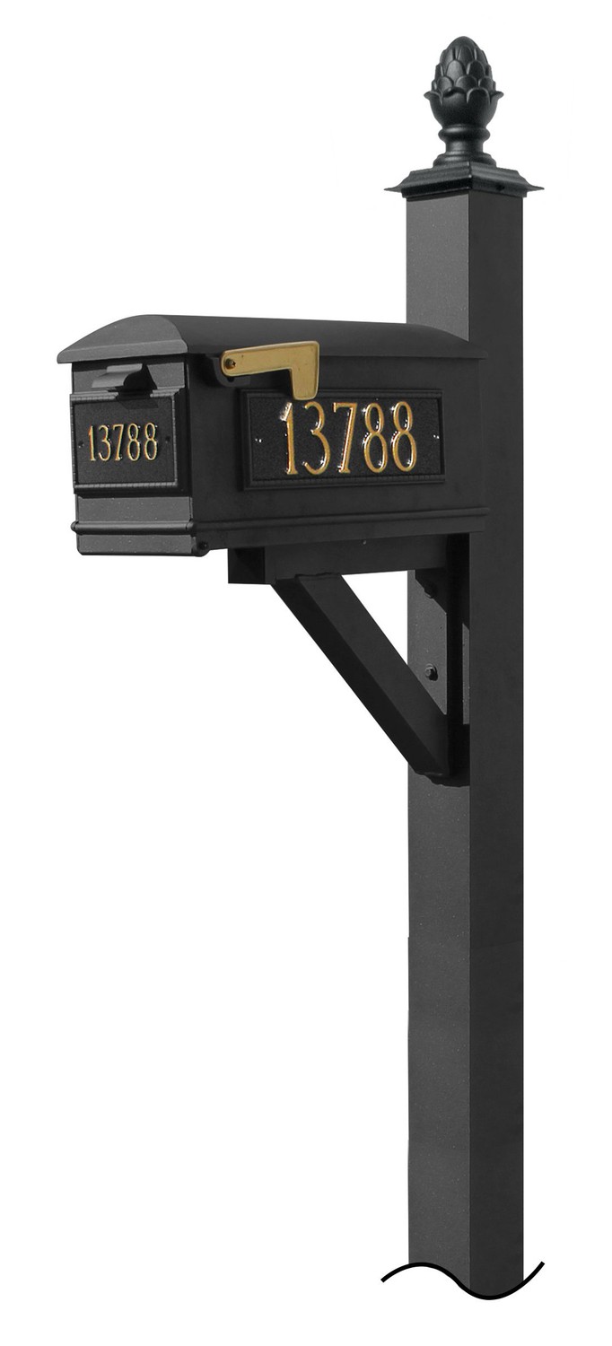 Westhaven System with Lewiston Mailbox, (3 Cast Plates) (No Base) Pineapple Finial in (Black)
