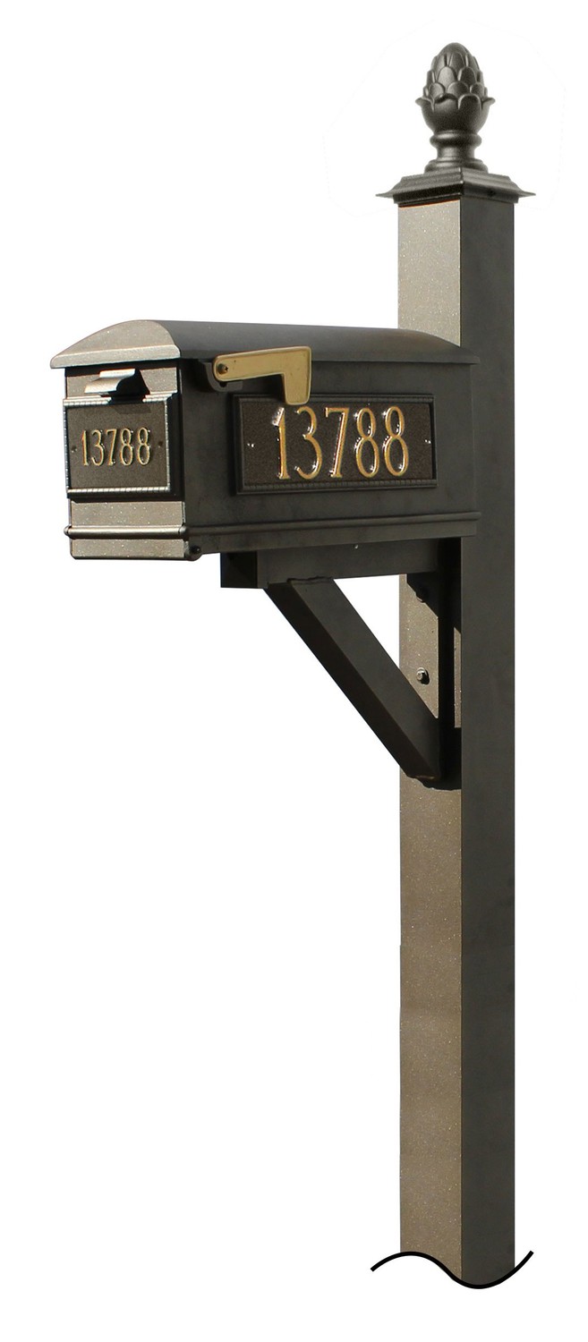 Westhaven System with Lewiston Mailbox, (3 Cast Plates) (No Base) Pineapple Finial in (Bronze)