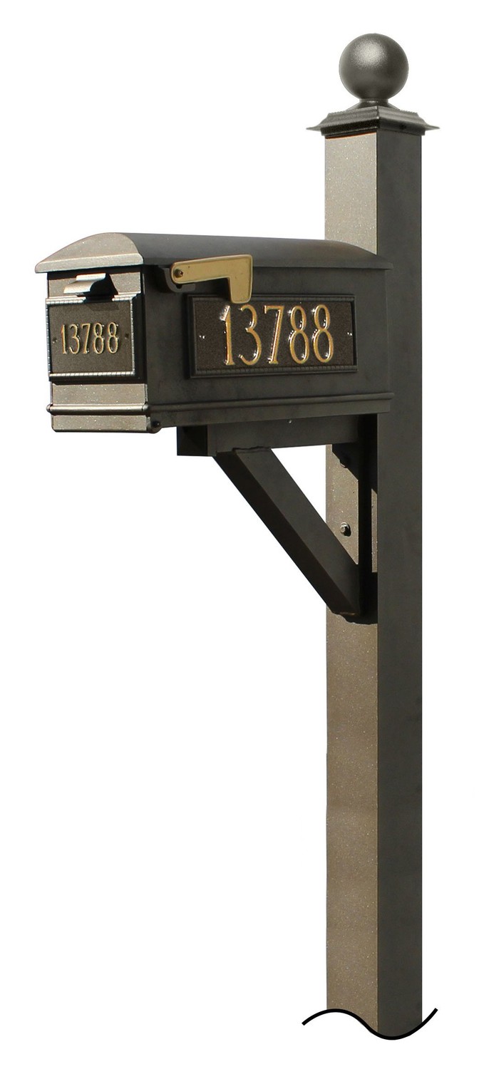 Westhaven System with Lewiston Mailbox, (3 Cast Plates) (No Base) Large Ball Finial in (Bronze)
