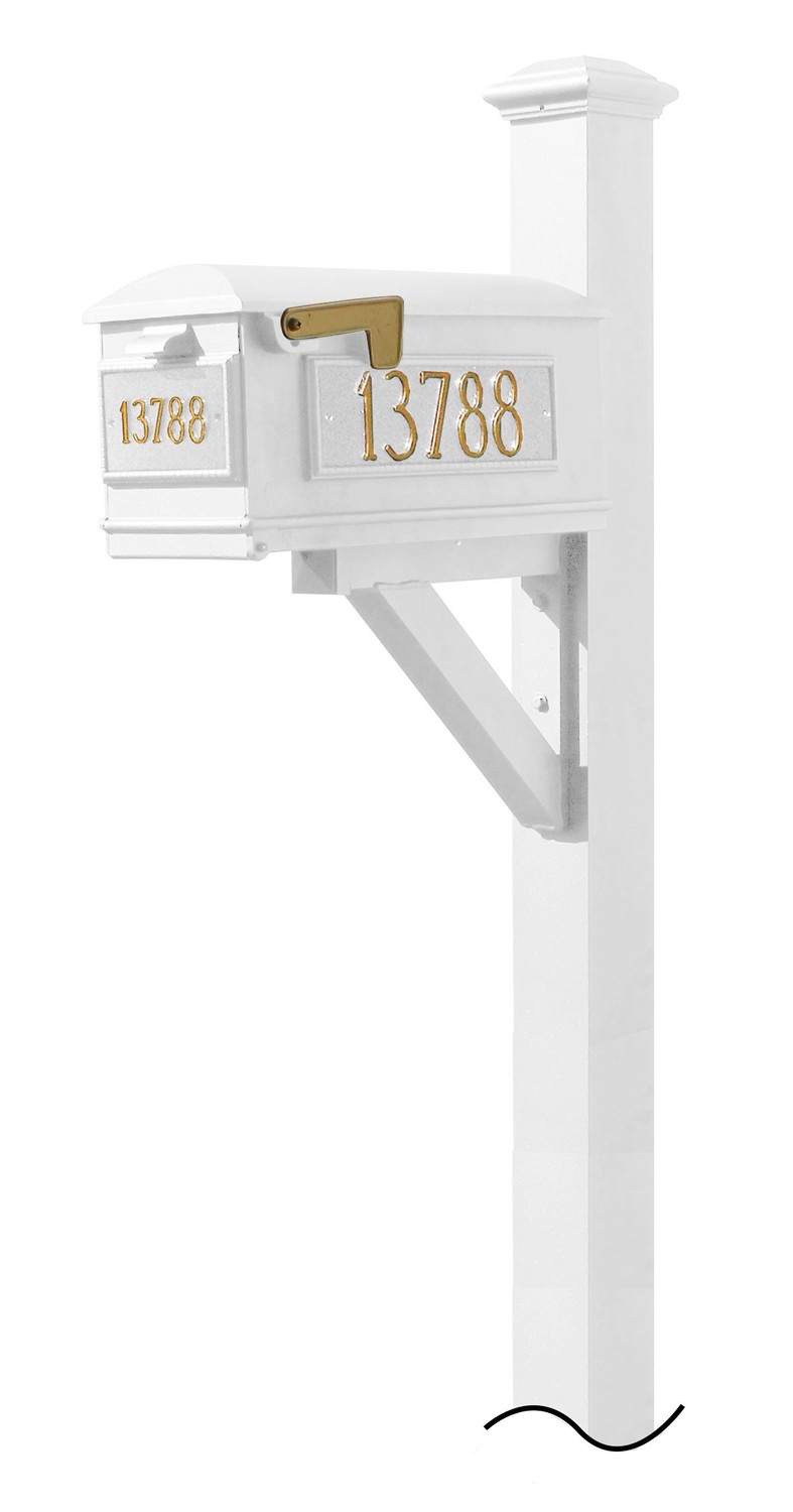 Westhaven System with Lewiston Mailbox, (3 Cast Plates) (No Base) Pyramid Finial in (White)