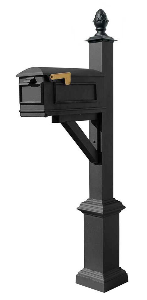 Westhaven System with Lewiston Mailbox, Square Base & Pineapple Finial in (Black)
