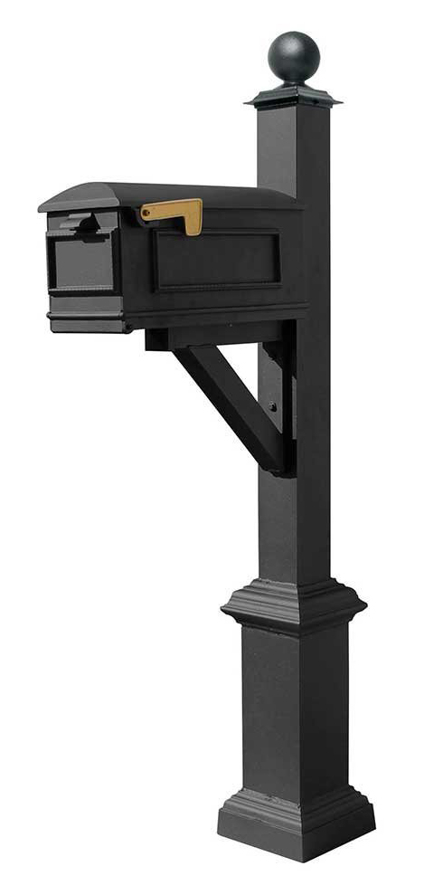Westhaven System with Lewiston Mailbox, Square Base & Large Ball Finial in (Black)
