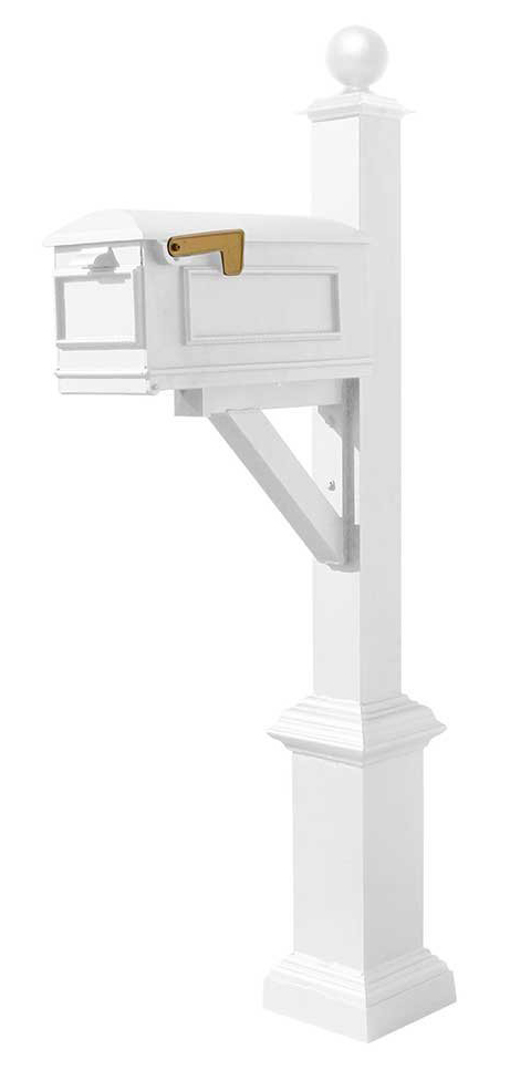 Westhaven System with Lewiston Mailbox, Square Base & Large Ball Finial in (White)